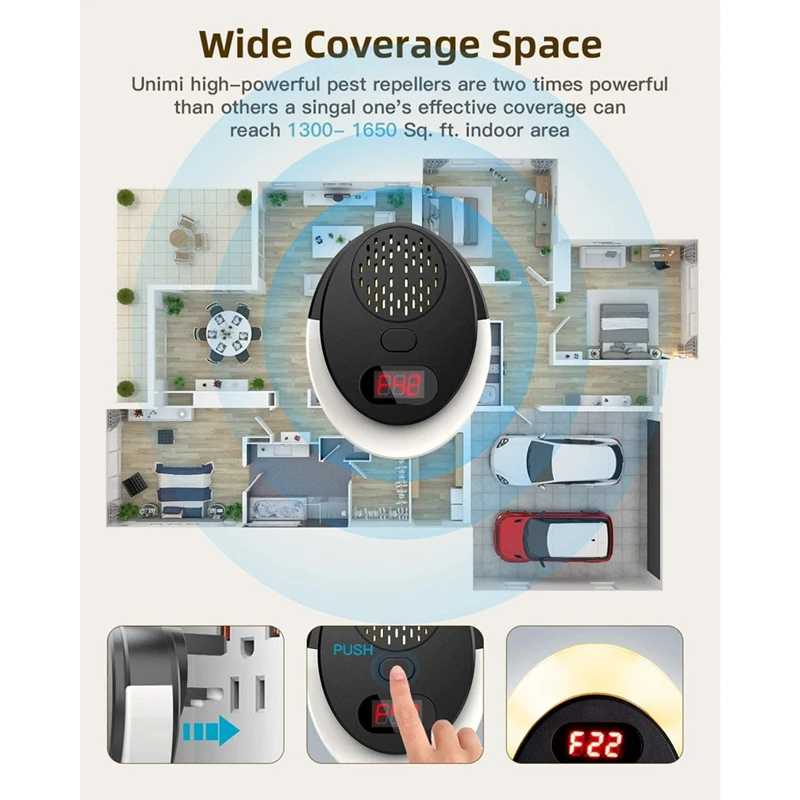 

Ultrasonic Pest Repeller, Pest Control with Intelligent Digital Display Frequency Conversion US Plug