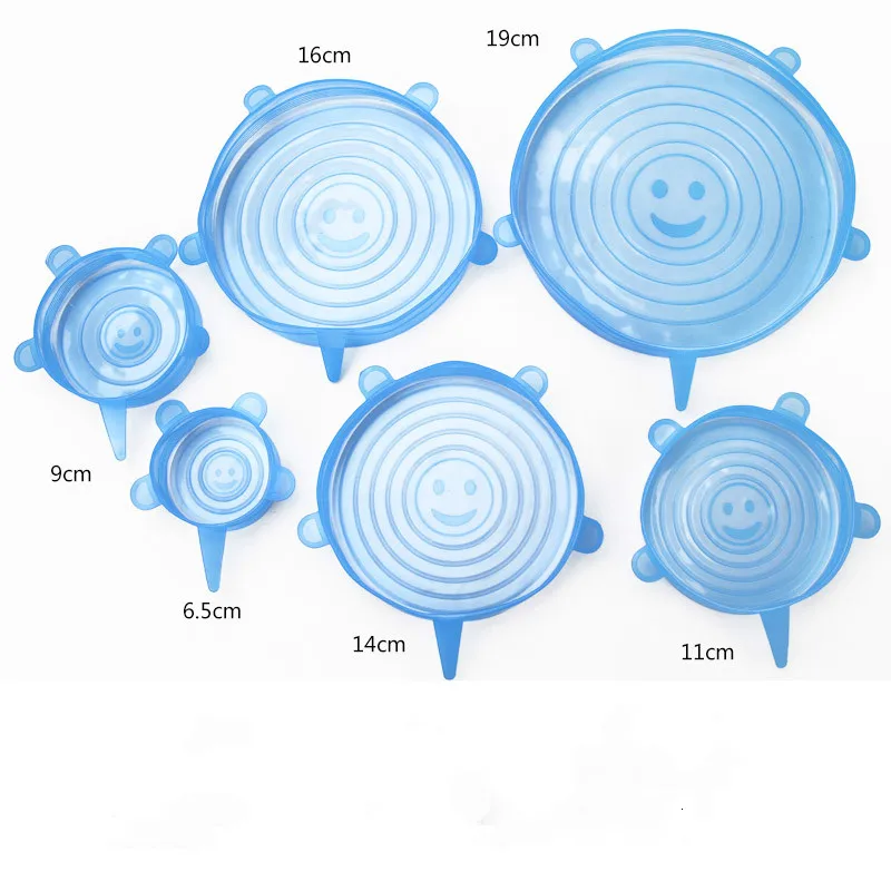 blue-6pcs Мягкая силиконовая крышка Многоразовые Герметичный Еда обертки для сохранения свежести герметичная емкость эластичные Обёрточная Бумага Обложка кухонная посуда PF82917 - Цвет: blue-6pcs