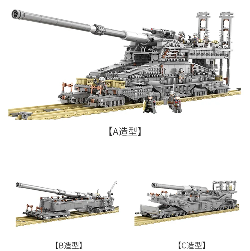 3846pcs Military Heavy Gustav/Dora 80cm Cannon E Railway GUN army Building Blocks Tank Soldier Bricks Toys