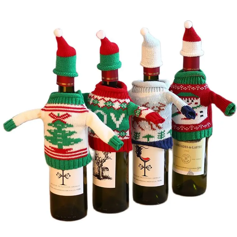 

Рождественское украшение стола крышка винной бутылки моющийся вязаный свитер украшения вечерние красочный фон креативный Рождественский ...