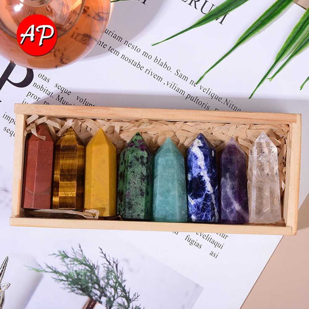 

Natural Quartz Single Point Healing Crystal Wand Hexagonal Prism Reiki Chakra Stones Healing stone for Reiki wooden box Gifts