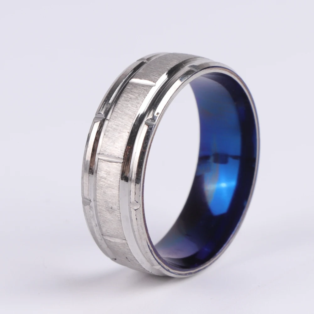 Fashion Men Unique Engagement Ring Combination Ring Hole Blue 8MM Wide Ring Size 6-13 For Men Gift