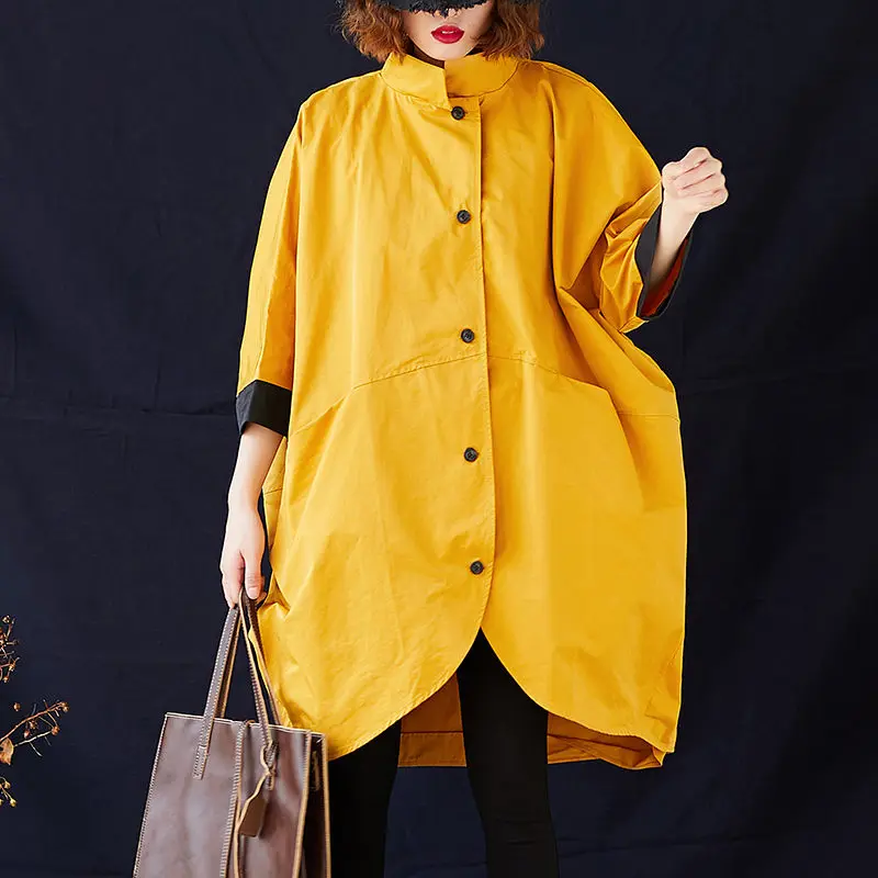 Large Size Women Shirt Windbreaker Jacket 2020 Fashion Loose Casual Stand Collar Hit Color Seven Sleeve Spring Coat Blusa R26 | Женская