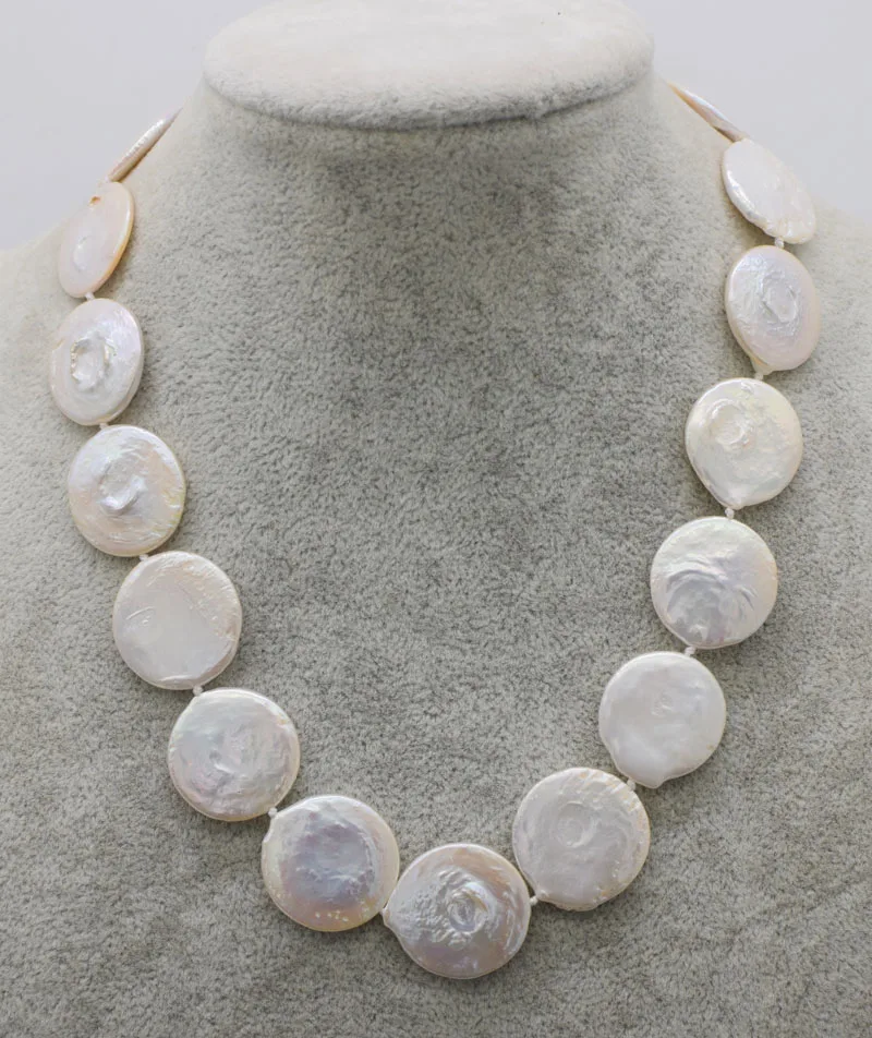 

freshwater pearl white coin 18*5mm necklace nature beads wholesale 17inch