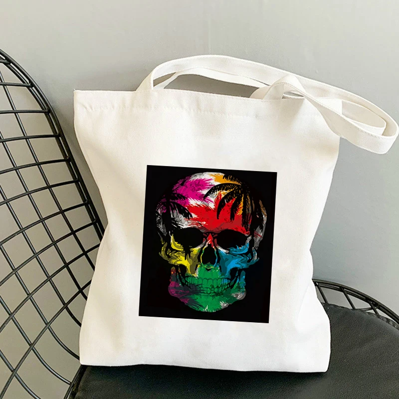 

Skeleton Skull Bag Woman Women's Canvas Reusable Bags Designer Handbags 2021 Tote for Simpl Large Shopper Shopping Ladies Korean