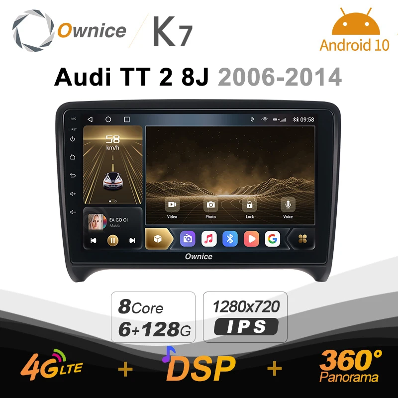 

K7 Ownice 6G Ram 128G Rom Android 10.0 Car radio setero for Audi TT 2 8J 2006 - 2014 Auto Audio 360 Panorama Optical 5G Wifi