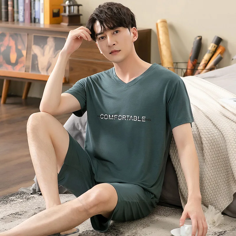 

Men's Pajamas Modal Short Sleeve Summer Loose Can Wear Casual Home Oversize Suit Solid Color pyjama men