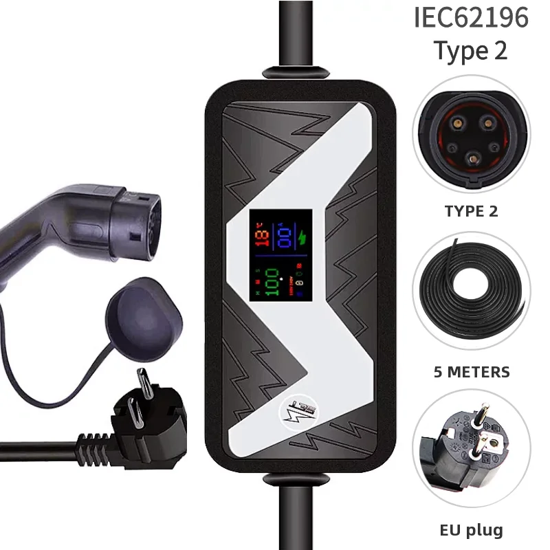 

Electric Car Home Charger 20A EVSE Car Charger Cable Type 2 IEC62196-2 Connector Portable EV Charger With Schuko Plug