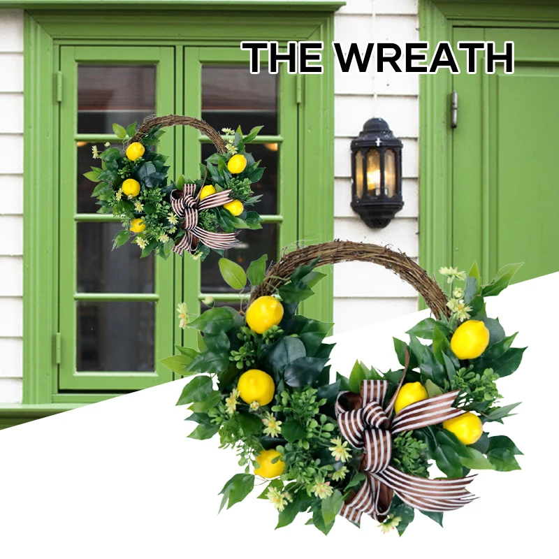 

Fake Lemon With Leaves Hanging Wreath Garland for Front Door Window Bedroom Wall Party Wedding Decoration 50cm GHS99