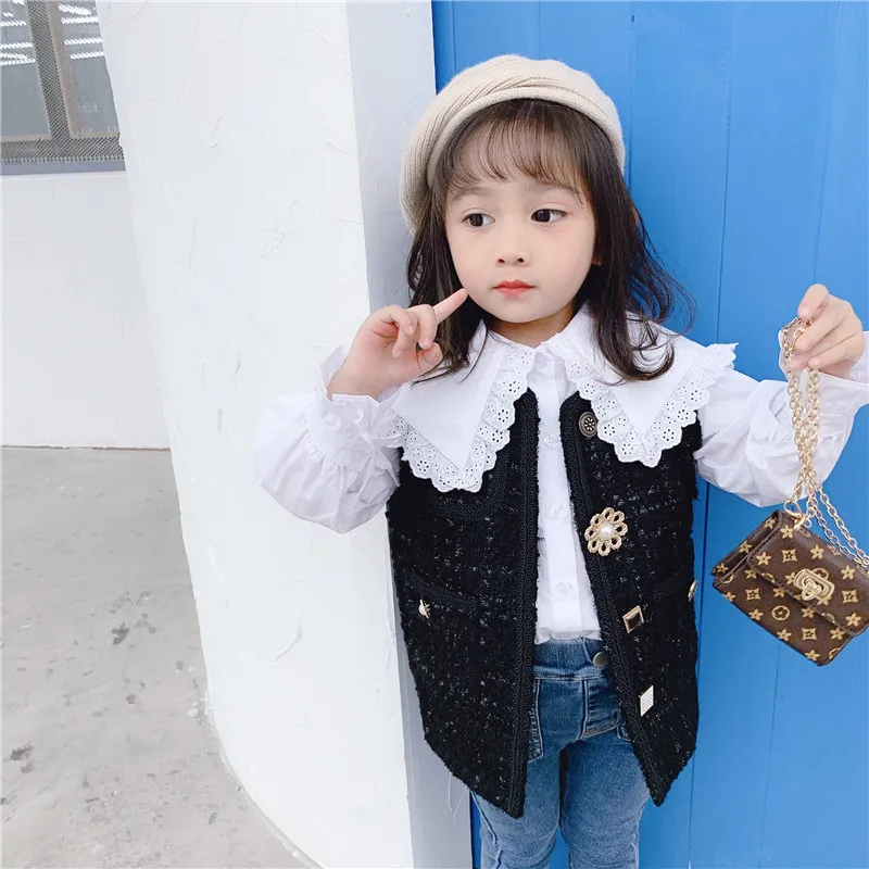 WLG/модный жилет для девочек детский осенний Черный Алмазный с цветочным рисунком