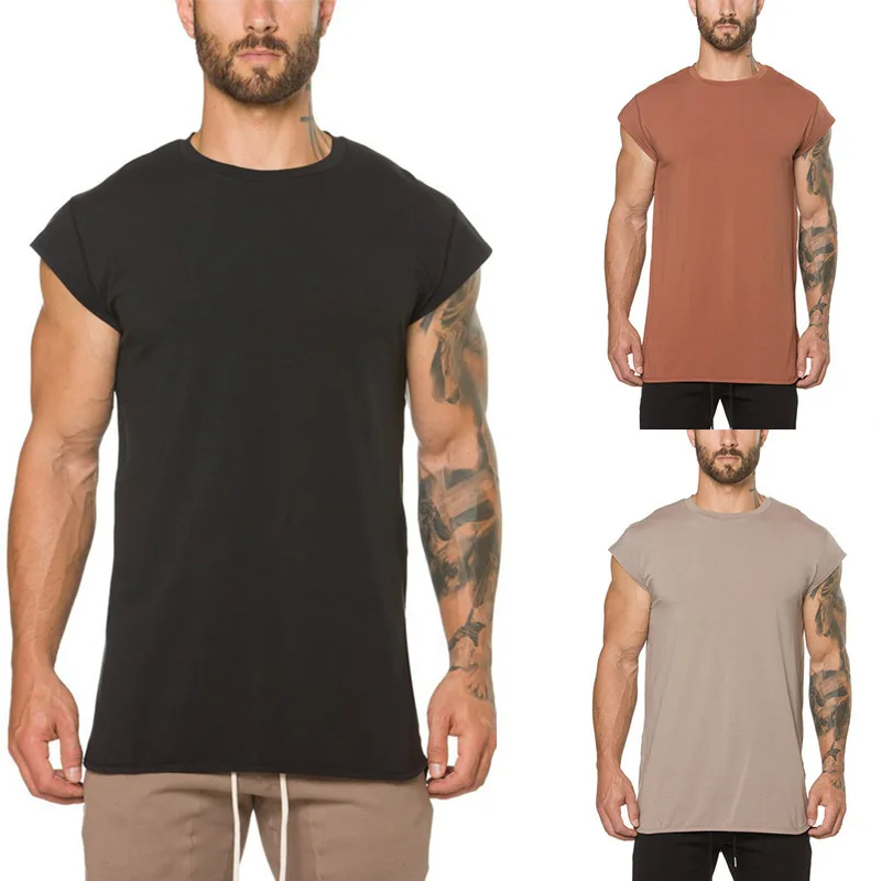 

2021 summer latest men's t-shirt round neck tights short-sleeved vest half-sleeved sports bottoming shirt men's cotton clothes