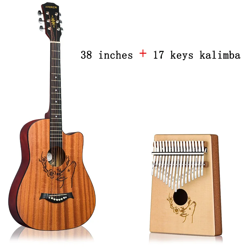 38SBLXL-17FG Эндрюс 38/41 дюймов народная гитара из красного дерева collocate укулеле калимба олень тотем акустический музыкальный инструмент - Цвет: 38SBLXL-17FG