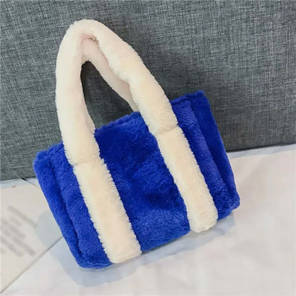 Blue Женские плюшевые сумки из флока, зимние сумки через плечо, велюровые сумки с двумя ремешками, квадратная сумка, bolsos mujer - Цвет: Blue
