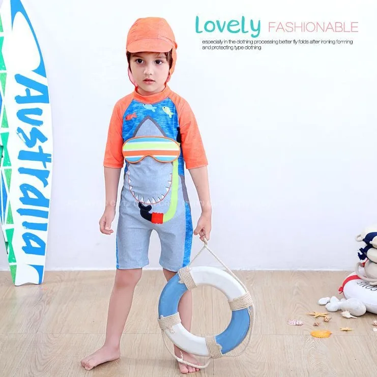 Купальники для маленьких мальчиков с изображением акулы проектом динозавра из