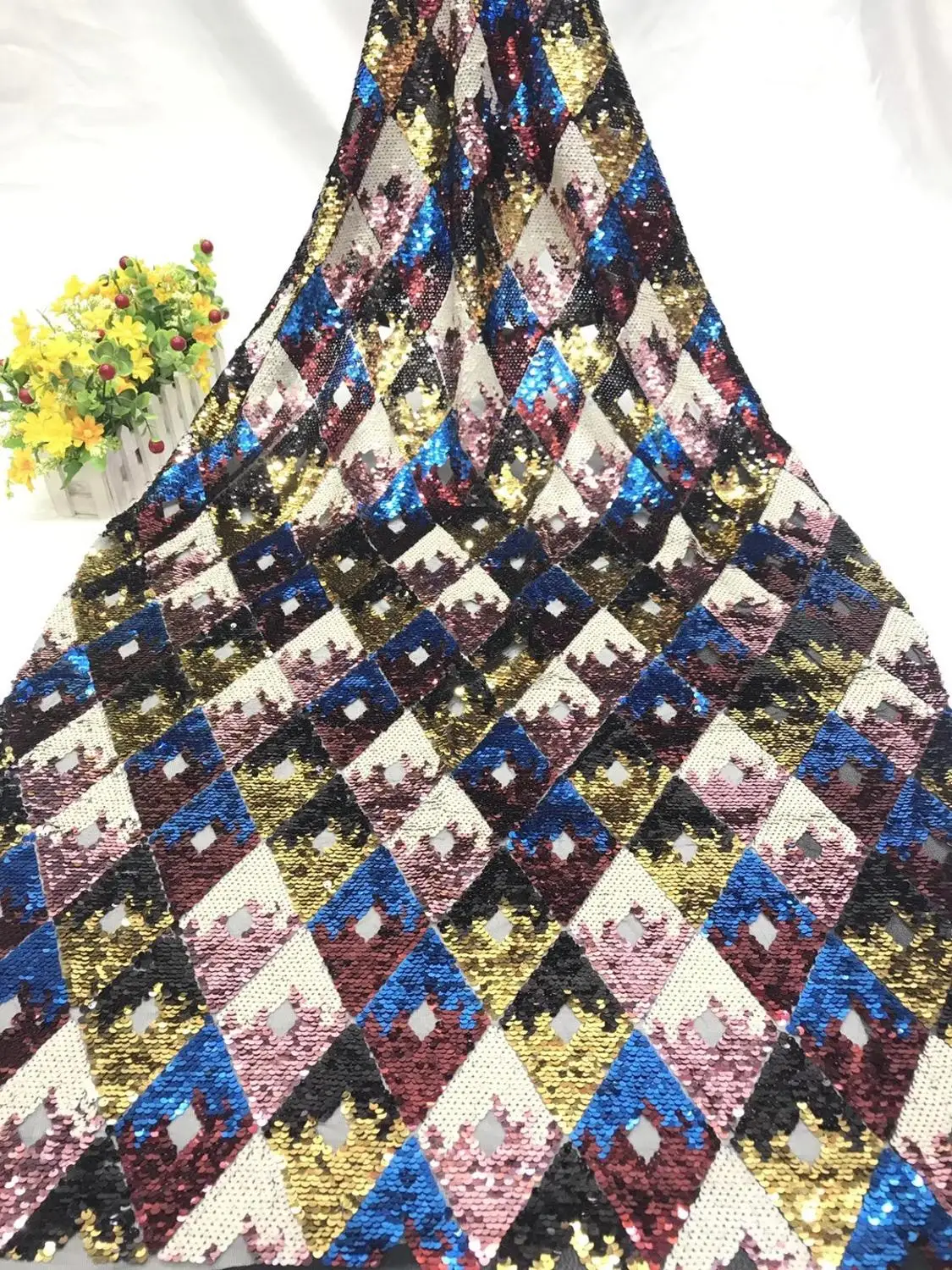 

Sequin Fashion Fabric 5 Yards New French Luxury Lace Nigerian Fabric Banquet Performance DX-19003