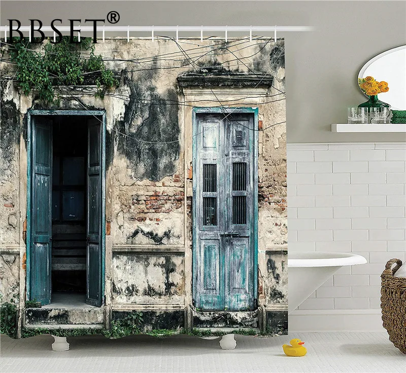 Занавеска для душа в деревенском стиле двери старого дома водонепроницаемые