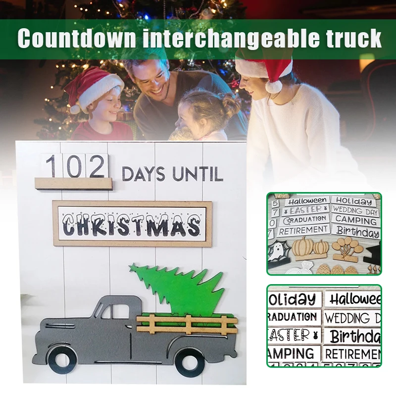 

Countdown Interchangeable Truck Nine Occasions & Holidays Wooden Ornament with Interchangeable Sign Household адвент календарь