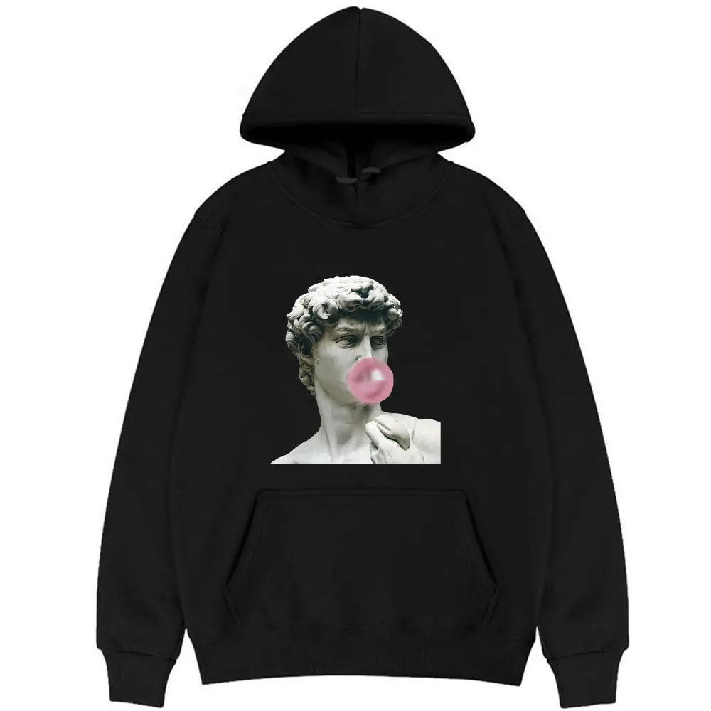 

David Sculpture Miguel Angel Hoodie Men Blowing Bubble Gum Funny Cute Print Hoodies Hip Hop Trend Mens Womens Fashion Sweatshirt