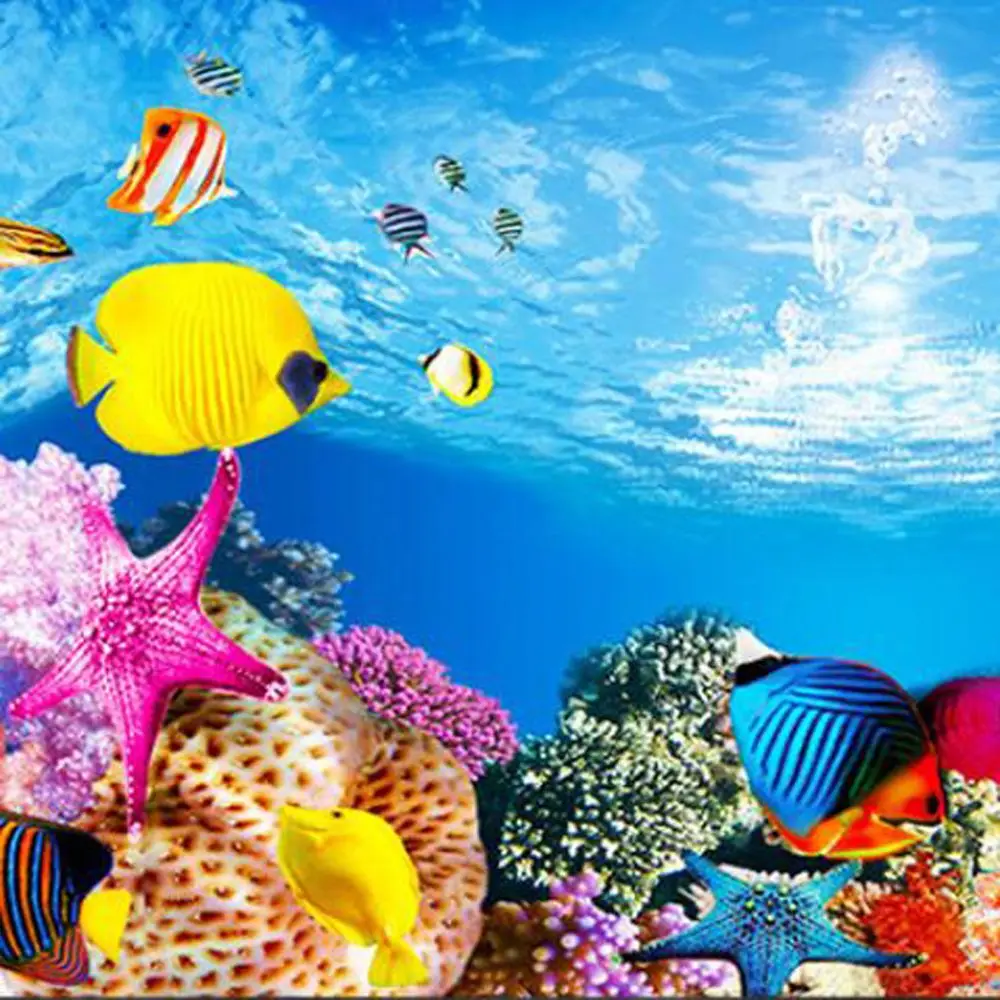 

Aquarium Landscape Sticker Poster Fish Tank 3D Background Painting Sticker Double-sided Ocean Sea Plants Backdrop Aquarium Decor