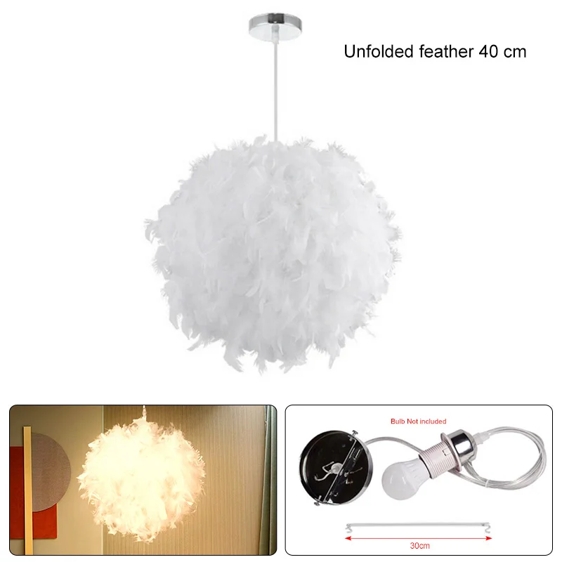 VASTFIRE-lámpara colgante con forma de pluma blanca, cortina de lámpara redonda, decoración suave y segura, moderna, LED, esférico, E27