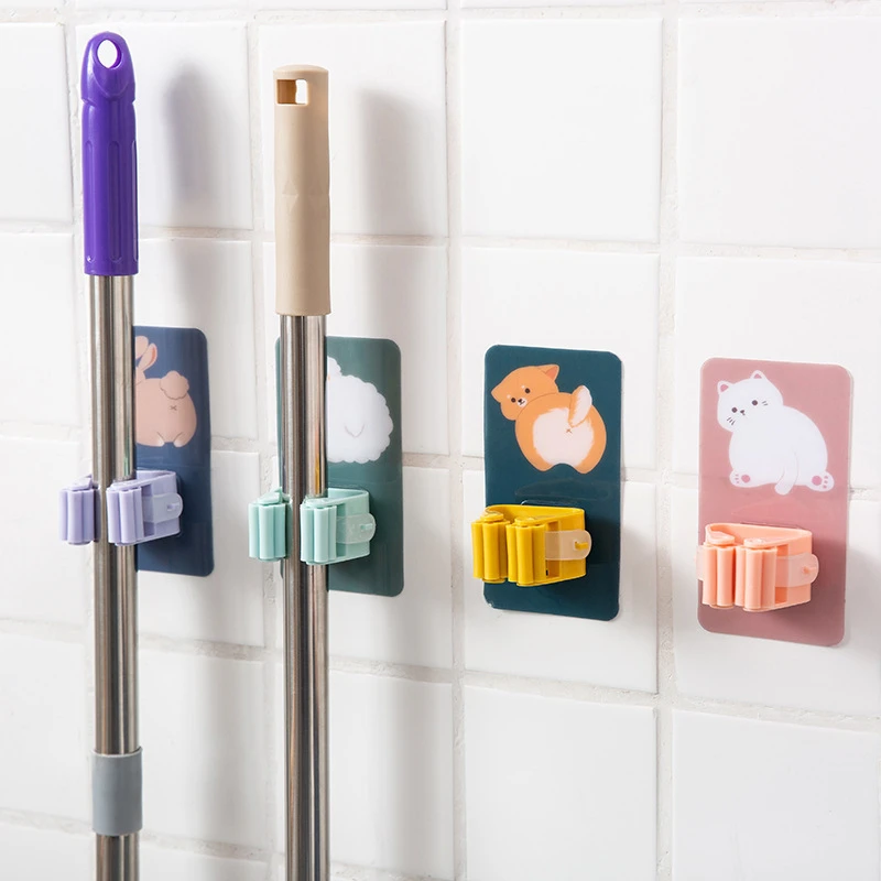 

Cartoons Mop Rack Bathroom Wall Mounted Shelf Organizer Hook Broom Holder Hanger Behind Doors/On Walls Kitchen Storage Tool