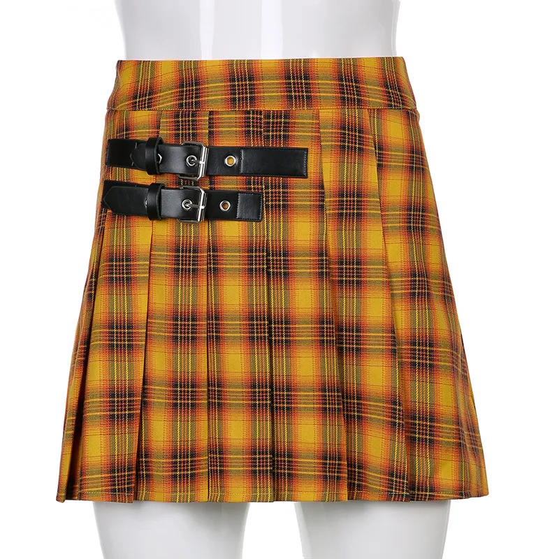 

Vintage Plaid Print Mini Skirts Y2K Pleated Skirt Summer Korean Fashion Style Casual Harajuku High Waist Buckle Short Skirts