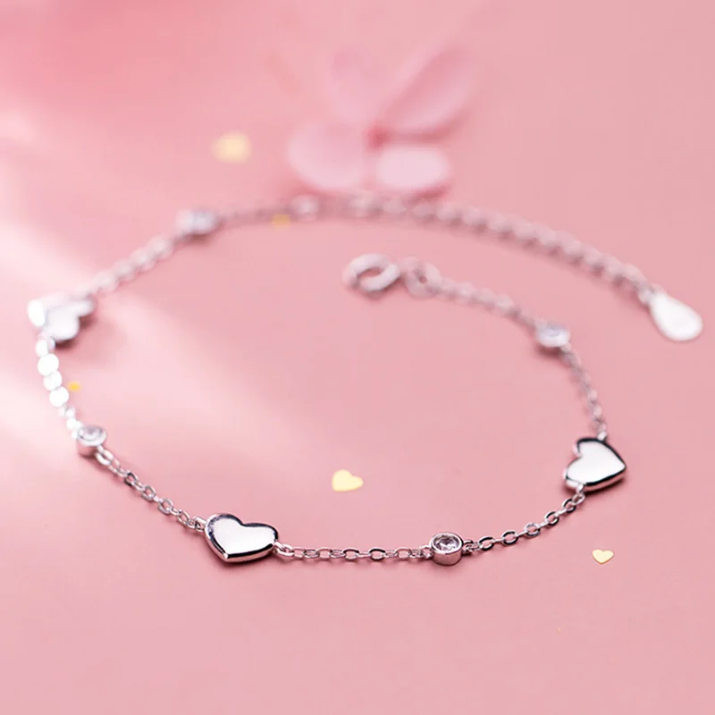 Trustdavis Настоящее серебро 925 пробы Модный милый романтичный браслет с сердцем