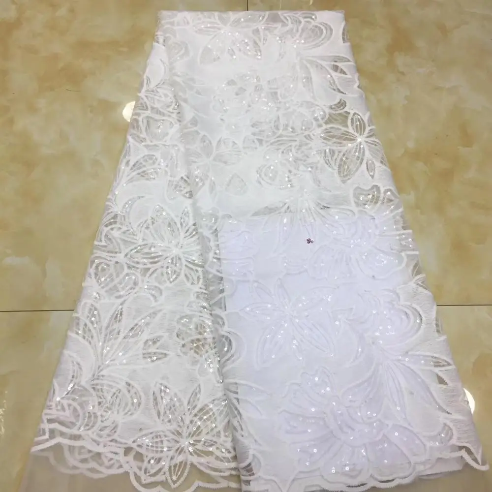 

Bestway New White French Tulle Lace Fabric 2020 High Quality Nigerian Women Wedding Dress Embroidery 5 Yards African Lace Fabric