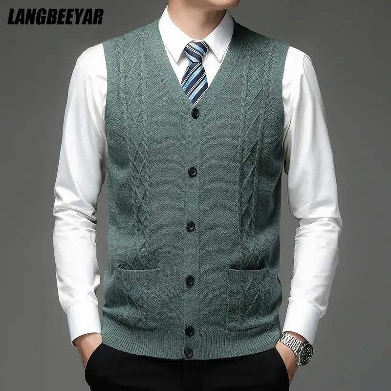 

Level 4 Super Anti-pilling Top Grade Pleuche New Autum V Neck Fashion Brand Knit Cardigan Casual Preppy Sweater Vest Sleeveless