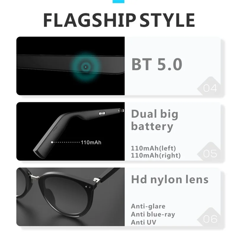 구매 Aiksyn-스마트 안경 오디오 선글라스 편광 렌즈 무선 스테레오 음악 핸즈프리, HD 마이크 서라운드 사운드 스포츠 헤드셋 포함