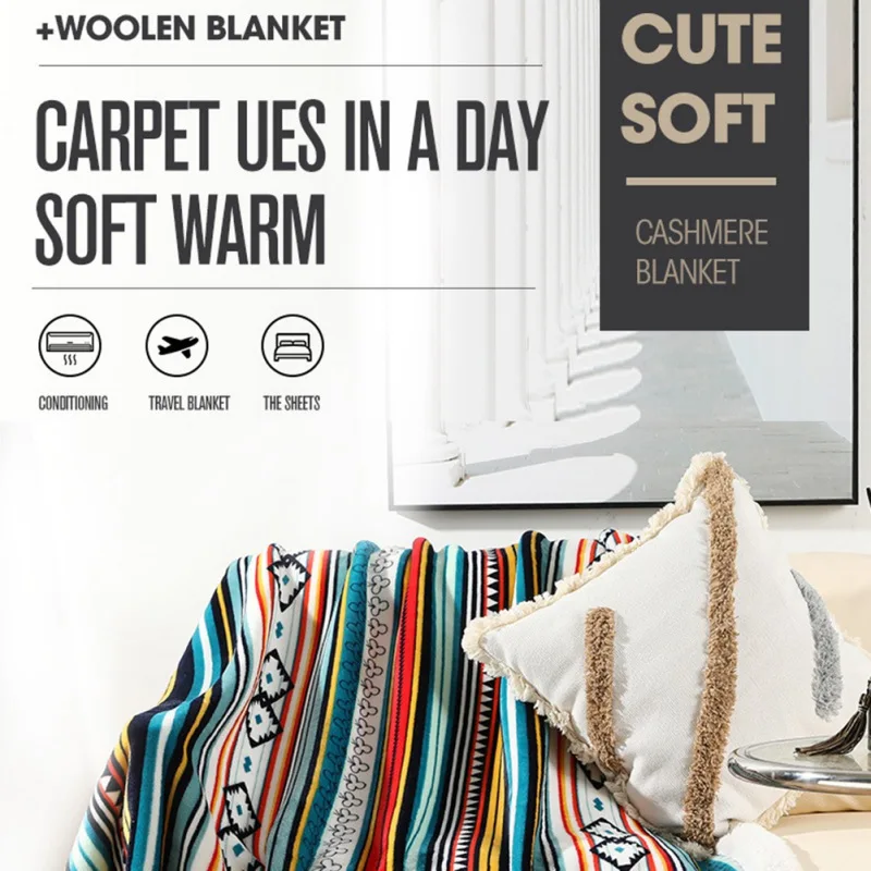 

Jacquard Striped Throw Blanket Flannel Fleece Soft Adult Bed Cover Winter Warm Stitch Fluffy Bed Linen Bedspread for Sofa