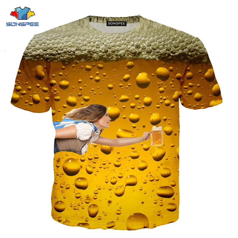 SONSPEE/Летняя футболка с изображением пива забавная рубашка рисунком