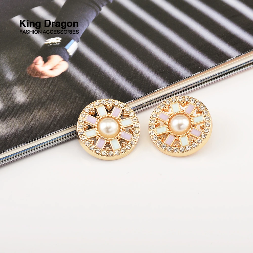New Arrival 6PC Gold Rhinestone Decor Metal Flower Pearl Buttons For Clothes Coat Cardigan Sweater Sew Needlework KD886 | Дом и сад