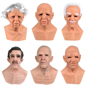 Besegad Хэллоуин Реалистичная голова латексный головной убор для старика с бородой волосы для маскарада костюм с привидениями реквизит Вечерние