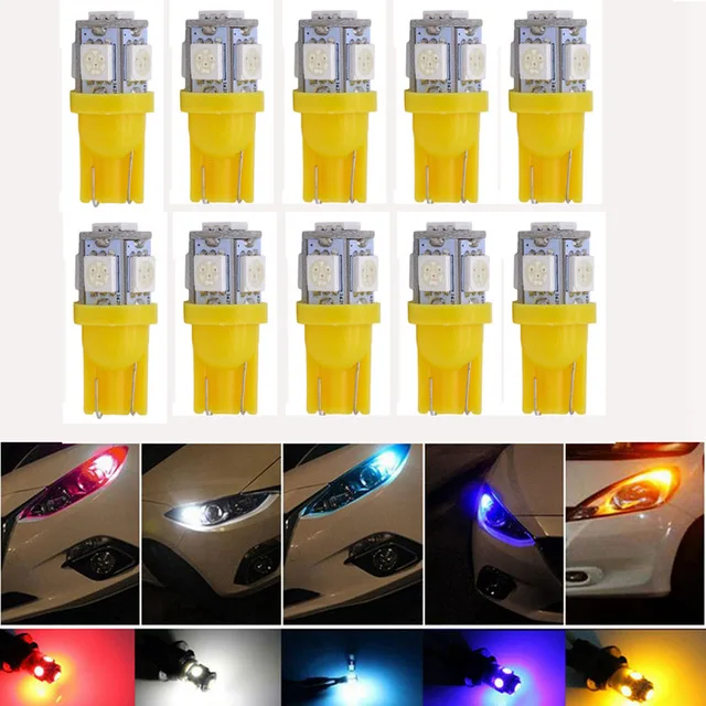 yellow 10 шт. T10 W5W светодиодный светильник 5050 5 SMD 194 168 клиновидный внутренний индикатор бокового зазора для чтения задний фонарь Аксессуары для стайлинга автомобилей - Испускаемый цвет: yellow