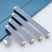 light luxury blue leather zinc alloy kitchen cabinet handles for furniture modern drawer pulls solid cabinet knobs hardware
