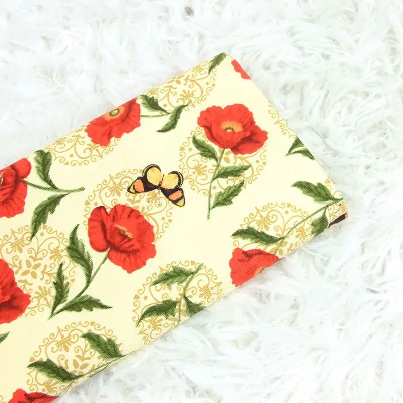 Полметра красный цветок бабочка печати twill 100% хлопок ткань для собственными