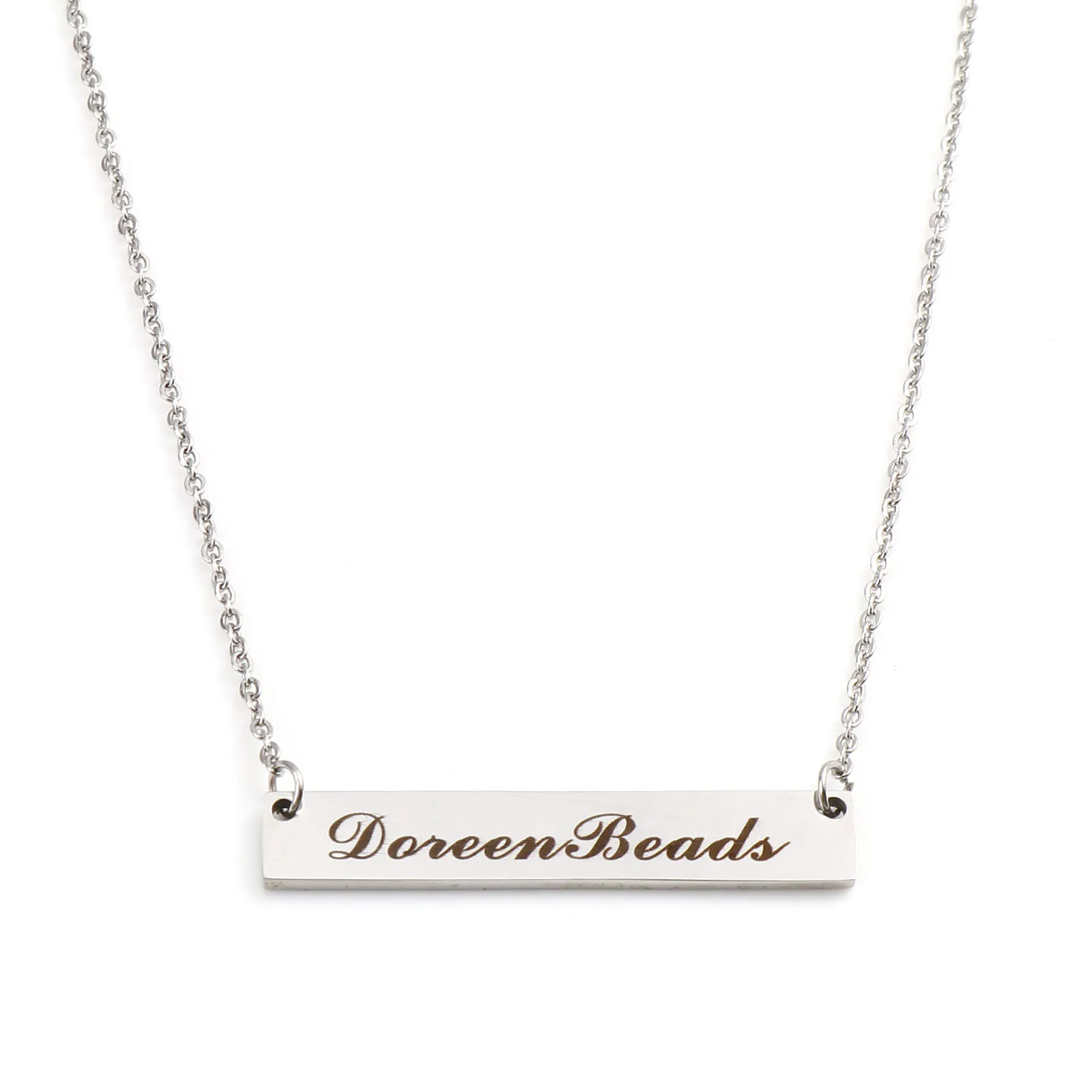 

DoreenBeads Stainless Steel Necklace Silver Color Rectangle Blank Stamping Tags Two Sides 47cm(18 4/8") long, 1 Piece