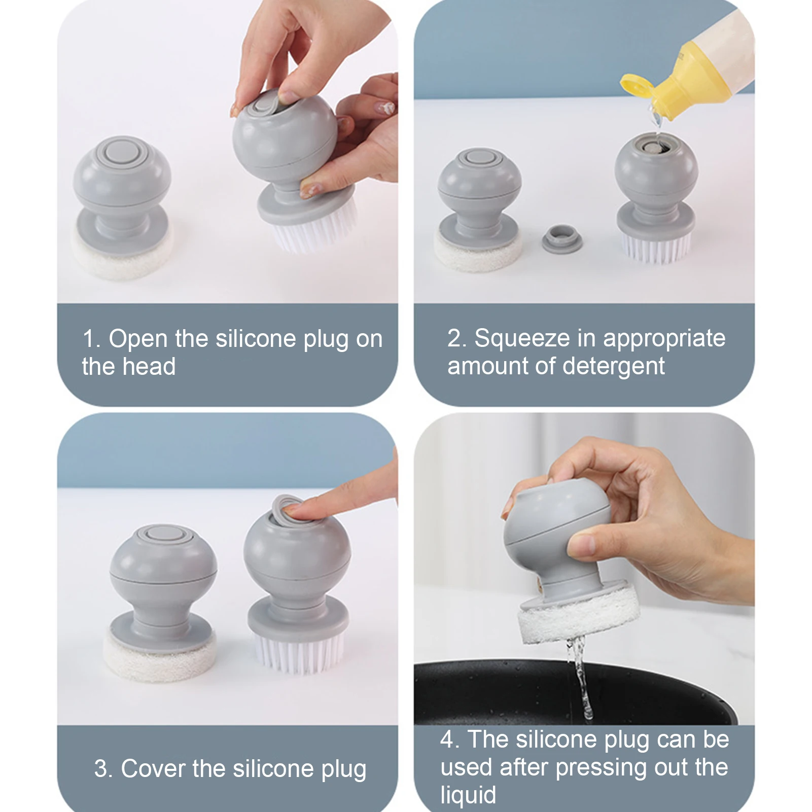 

Silicone Automatic Liquid Detergent Pot Brush Press Type for Kitchen Cleaning