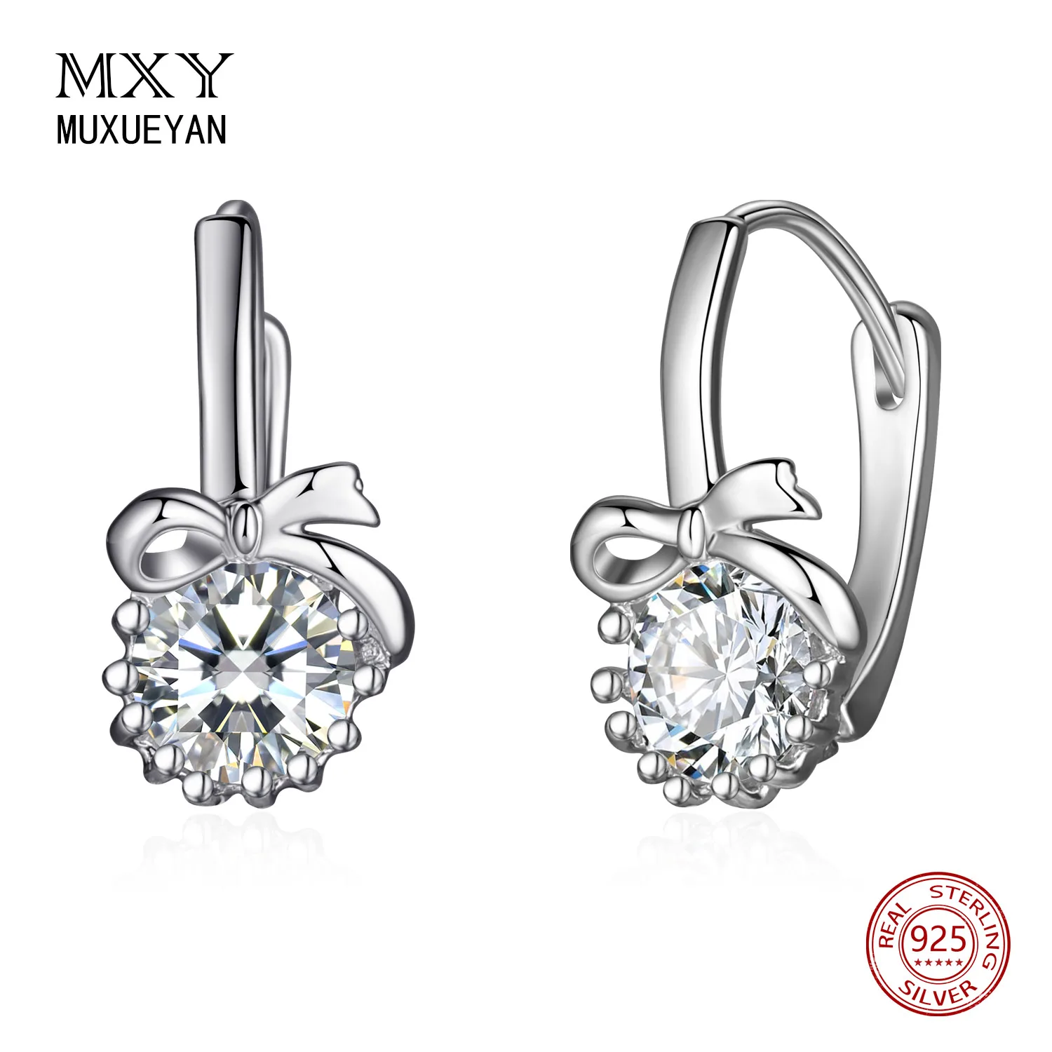 

925 стерлингового серебра лук серьги в виде колец, с цветами для девочек; Женская Роскошная обувь с украшением в виде кристаллов Ювелирные из...