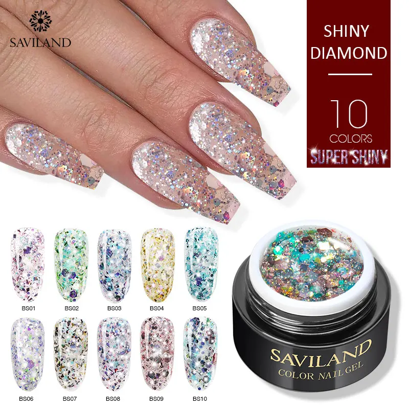 SAVILAND Блестящий Алмазный гель маникюр полировка ногтей замочить долго прочное