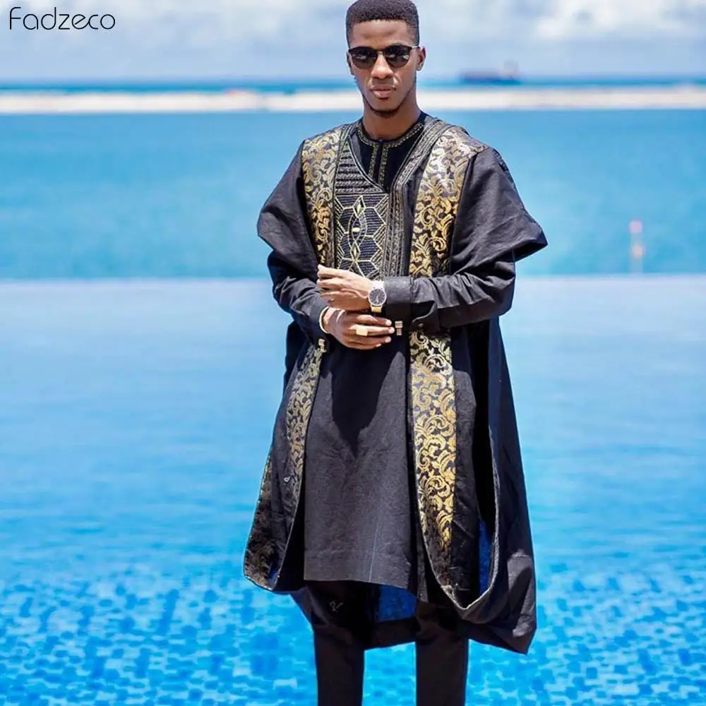 Fadzeco Agbada 2019 Мужская африканская 3 шт размера плюс Дашики вышивка Boubous топы