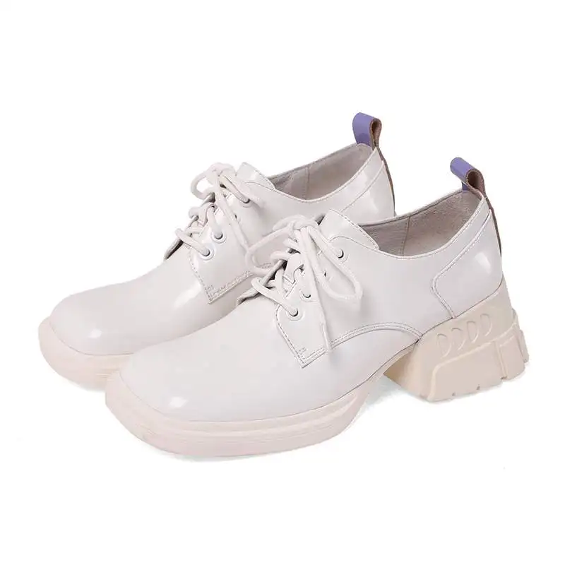

Krazing Pot fashion genuine leather square toe high heels lace up sweet spring shoes comfortable casual dress women pumps L06