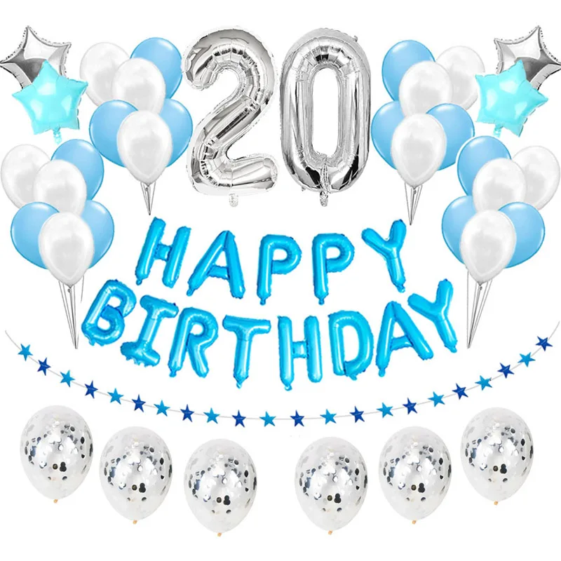 38pcs 32inch Happy 20 Birthday Foil Balloons Rose Gold Blue Pink Number 20th Years Old Adult Party Decorations Man Woman Supplie | Дом и сад