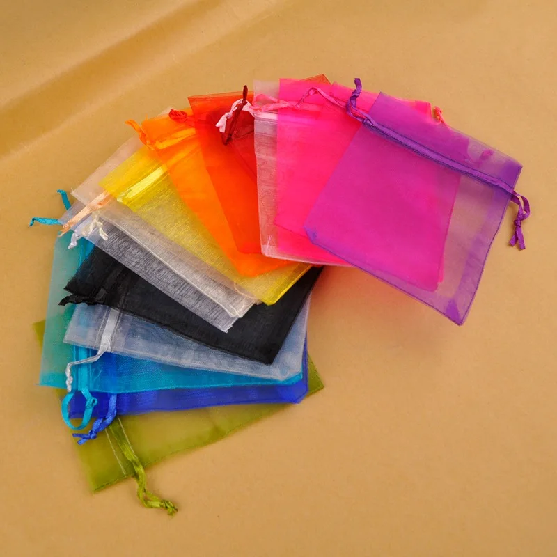 1000pcs 5x7cm 7x9cm 9x12cm 10x15cm Drawstring Organza Bags Jewelry Packaging Bags Candy Wedding Bags Wholesale Gifts Pouches