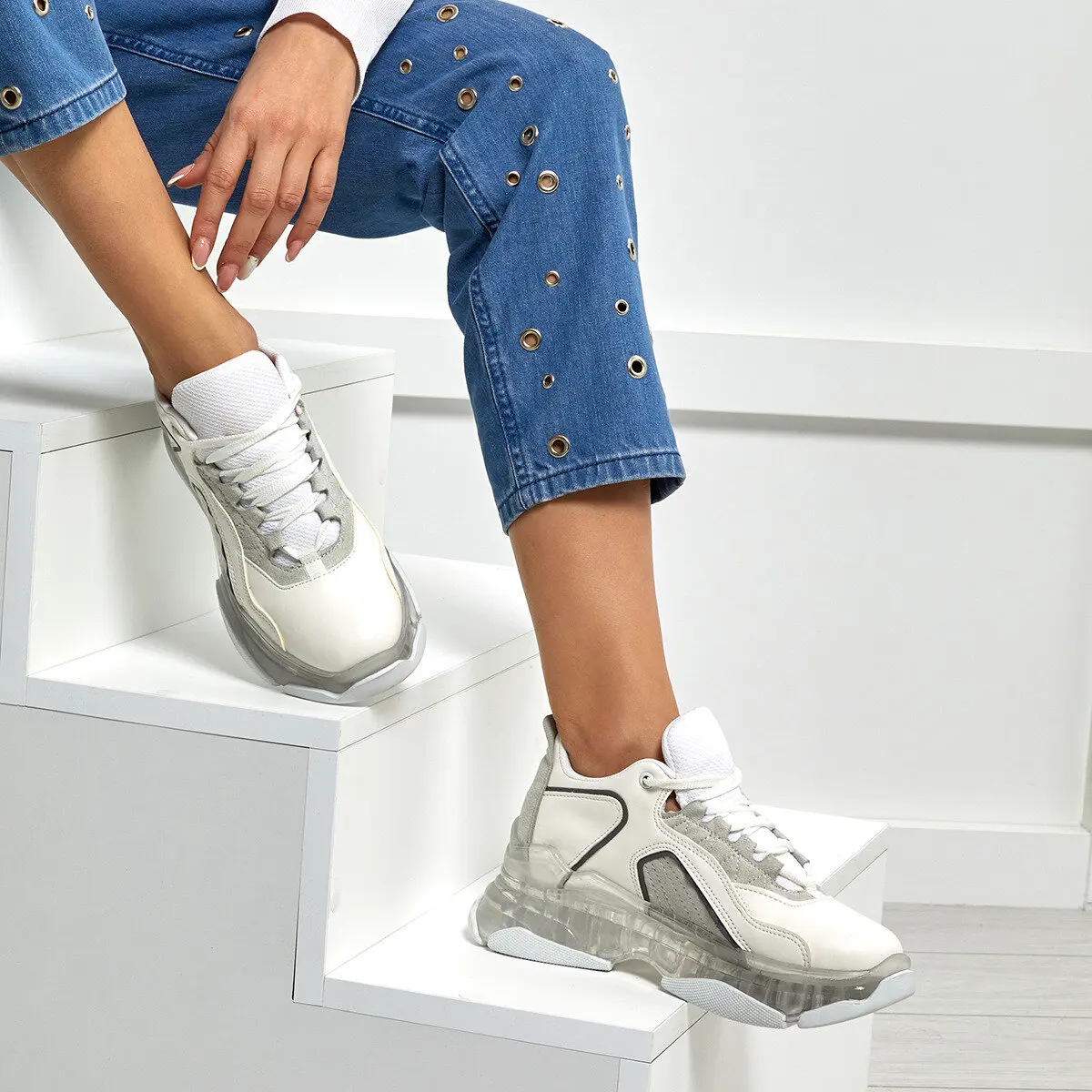 FLO/женские кроссовки Женская прозрачная Повседневная обувь Модные женские