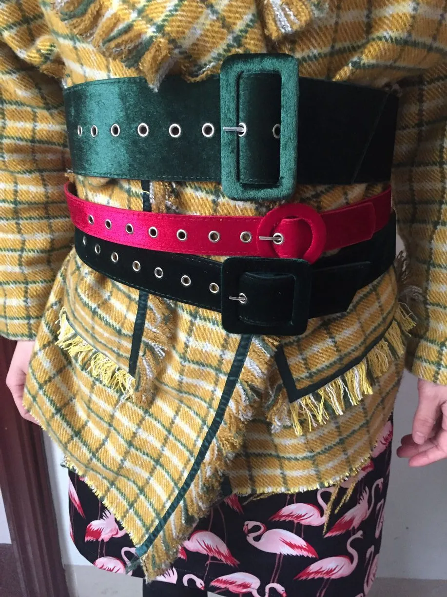 Женский элегантный роскошный ультраширокий тонкий вельвет с пряжкой на поясе