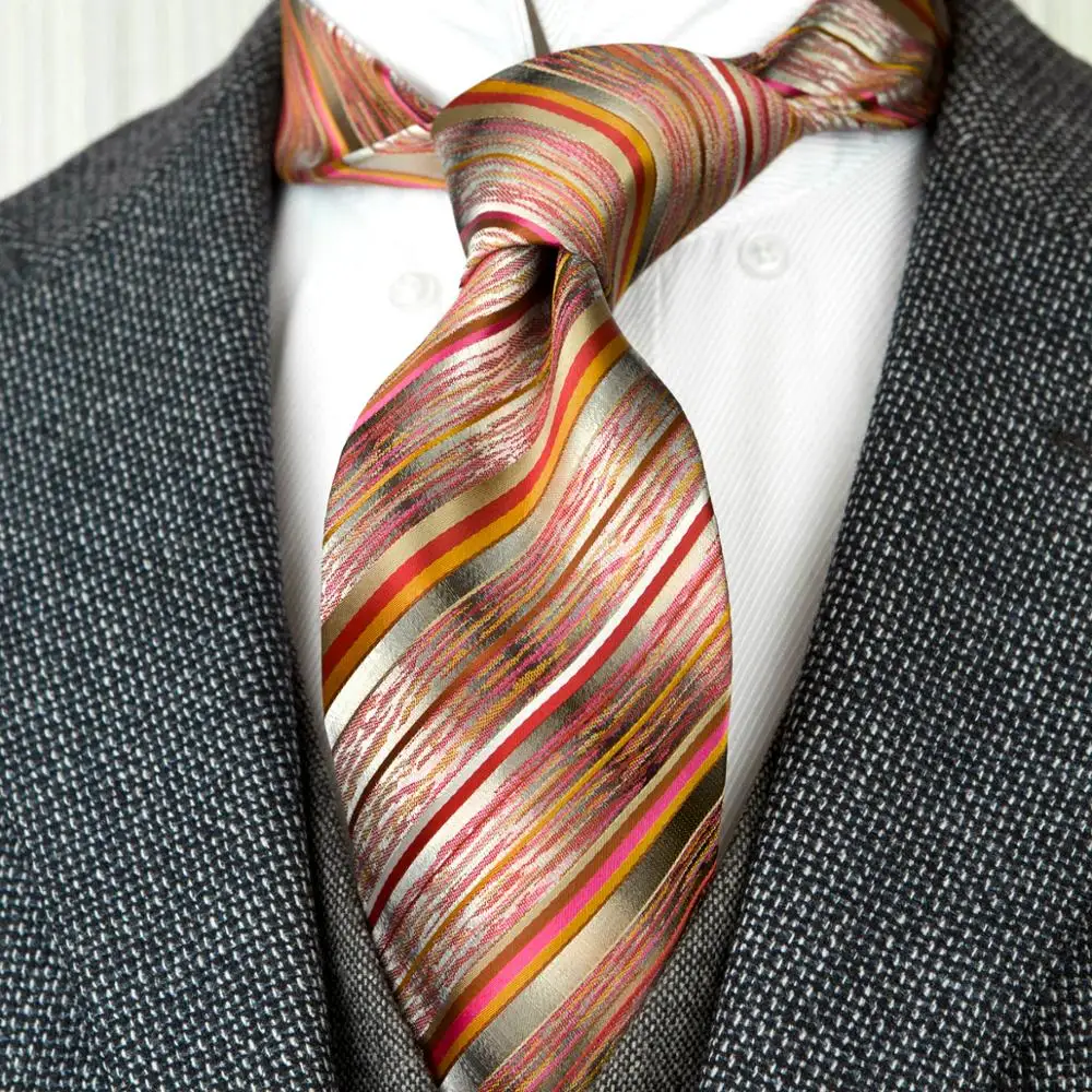 Мужские галстуки в полоску красные и разноцветные из 100% шелка жаккардовые новые
