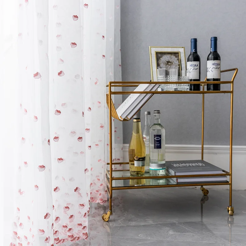 

Pink petal tulle curtains for girl room bedroom living room window White embroidered sheer curtain ready made