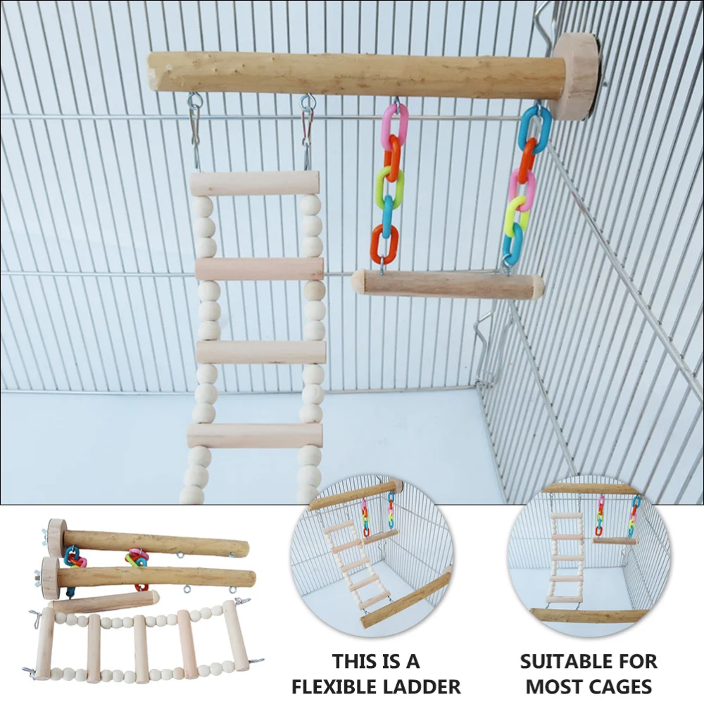 

4pcs Wood Parrot Ladder Parrot Swing Parrot Perch Swing Pet Playing